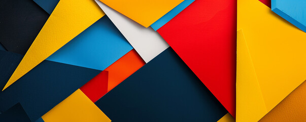 Bold color blocks intersecting with sharp geometric lines, evoking a sense of controlled chaos.