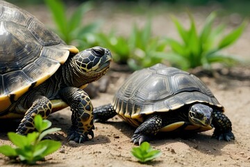 Fototapeta premium turtle and baby on the grass