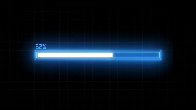 Waiting neon loading bar animation blue color