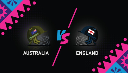 Australia and England match Illustration. AUS vs ENG vector illustration for international cricket match tournaments. ENG vs AUS. Vector EPS format