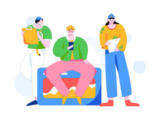 Flat vector illustration of business people operating work scene
