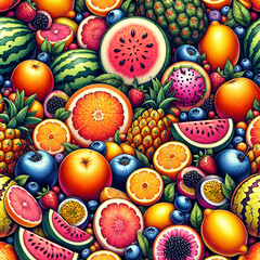 Artistic mixed fruits digital paper background