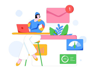 Flat vector illustration of business people operating work scene
