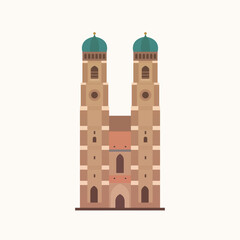 Frauenkirche, Munich. Cathedral of Our Dear Lady. Flat style illustration.