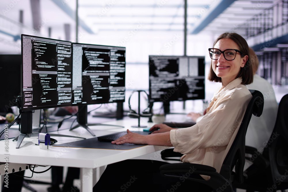 Aufkleber African American Coder Using Computer At Desk