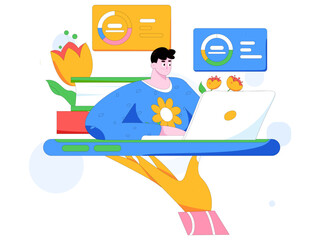 Flat vector illustration of business people operating work scene
