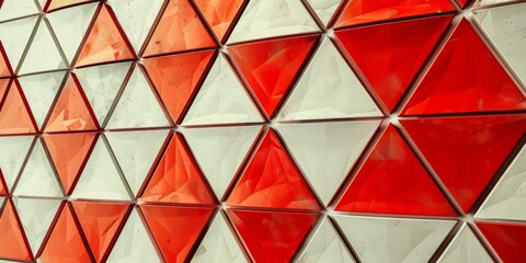 Fototapeta premium Red And White Triangles Geometric Pattern On Worn Surface