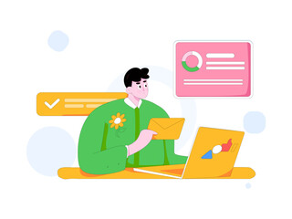 Flat vector illustration of business people operating work scene
