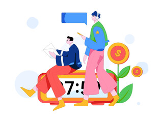 Flat vector illustration of business people operating work scene
