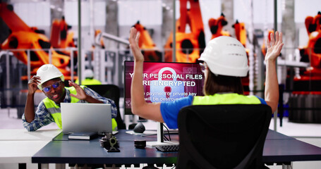 Shocked Engineer In Modern Car Factory During Ransomware