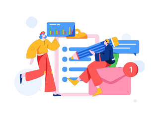 Flat vector illustration of business people operating work scene

