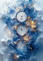 Surreal 3D Abstract Background with Floating Clock Pieces