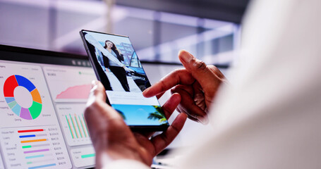 Social media entrepreneur matches users on dating app while holding smartphone