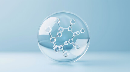 Molecular in bubble concept skin care cosmetics illustration isolated on a pastel color background. Collagen Skin Serum with Vitamin banner