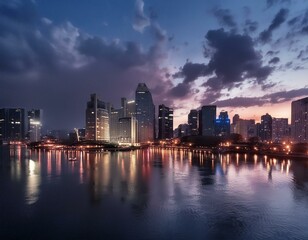 Fototapeta premium city, night, skyline, cityscape, traffic, downtown, building, urban, light, highway, road, street, sunset, business, architecture, dusk, sky, view, car, skyscraper, china, lights, evening, seattle, sk