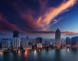 Fototapeta premium city, night, skyline, cityscape, traffic, downtown, building, urban, light, highway, road, street, sunset, business, architecture, dusk, sky, view, car, skyscraper, china, lights, evening, seattle, sk