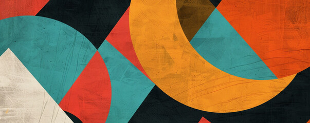Fototapeta premium Interlocking shapes and bold contrasts, retro Scandinavian design.
