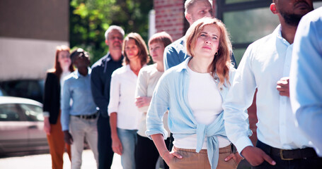 Queue Outdoors. Business People Waiting
