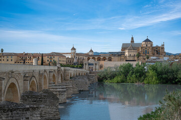 View of Roman Bridge and Cathedral in Cordoba, Spain