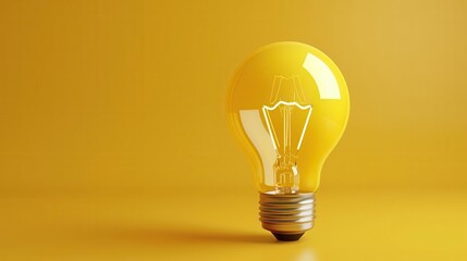 A single lightbulb illuminated against a bright yellow background, symbolizing inspiration and innovation.