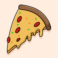 Cute Cartoon Pizza Slice Concept. fast food concept. Smiling pizza concept. pizzeria. traditional Italian cuisine. Delicacy and dessert, gourmet. Cafe or restaurant. Flat vector illustration.