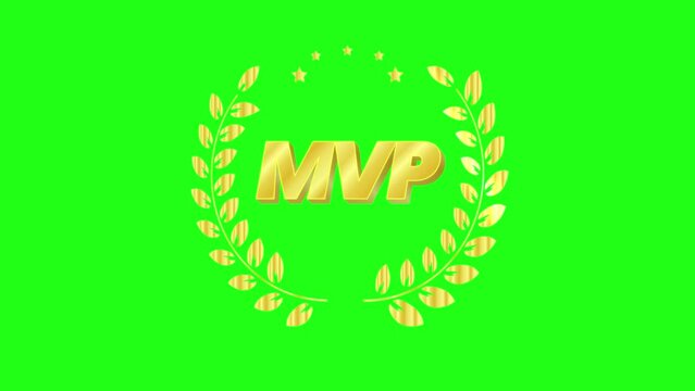 Golden MVP, emblem reward Most Valuable Player for video games or mobile gaming. Symbol of victory, achievement, honor, winner or success,  green screen.