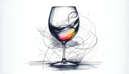 abstract colorful drink wine and Charcoal pencil quick sketch on digital art concept, Generative AI.