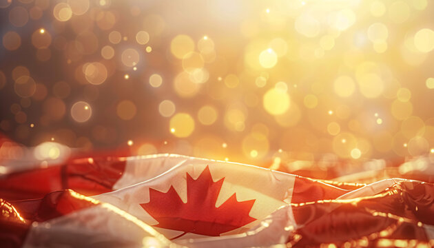 Happy Canada Day celebration with the national flag background and soft yellow light