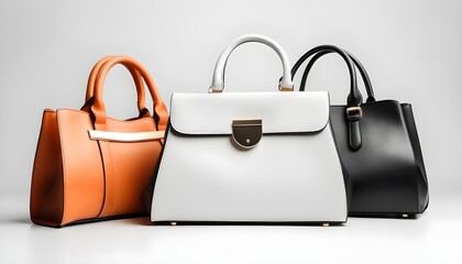 Trendy, stylish, leather handbag purse for women presented on white background