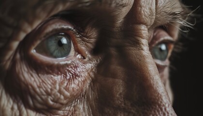 Skin wrinkles around the eye of Caucasian elder man