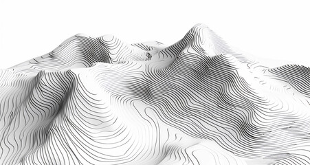 black and white images of contour trenches that are drawn on hilly structures 