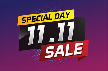 Obraz premium 11.11 Special day sale word concept vector illustration with ribbon and 3d style for use landing page, template, ui, web, mobile app, poster, banner, flyer, background, gift card, coupon