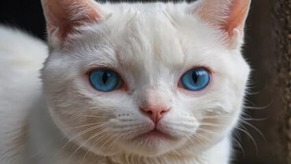 Close-up Portrait of a White Cat with Blue Eyes