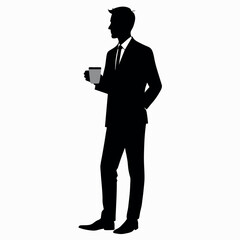 A business man Drink tea or coffee standing pose vector silhouette isolated white background