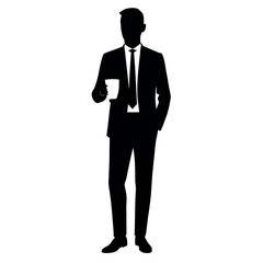 A business man Drink tea or coffee standing pose vector silhouette isolated white background