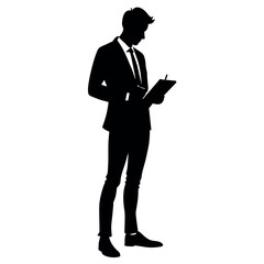A business man walking and reading book vector silhouette isolated white background