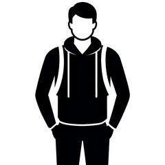 A man with a backpack keeps his hands on the waist vector silhouette
