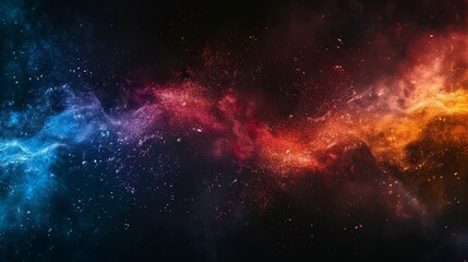 Black backdrop with grainy gradient, blue, red, yellow hues, abstract glowing wave, noise texture, ideal for banners