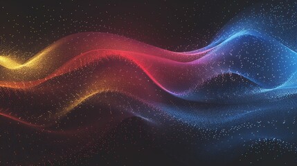 Fototapeta premium Grainy gradient background, smooth transition of blue, red, and yellow, with abstract glowing color wave on a black backdrop, noise texture banner