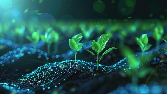 Abstract agricultural futuristic and innovation technology background with Young plants or growing seeds and Cultivation or farming 