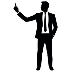Obraz premium a realistic, smart and stylish businessman with a raised hand displaying something in silhouette