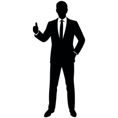business man standing with shoes and showing Thumbs up vector silhouette 