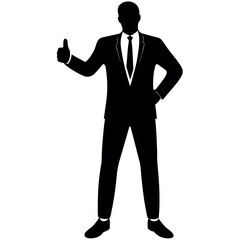 business man standing with shoes and showing Thumbs up vector silhouette 