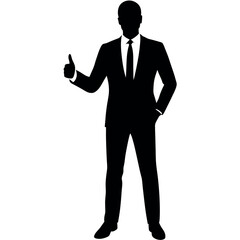 business man standing with shoes and showing Thumbs up vector silhouette 