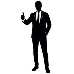 business man standing with shoes and showing Thumbs up vector silhouette 