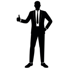 business man standing with shoes and showing Thumbs up vector silhouette 