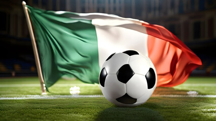 Naklejka premium The symbolic power of success and victory. soccer ball on Italy flag background. Generative Ai.