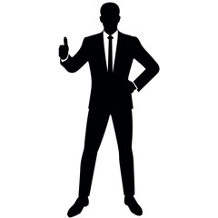 business man standing with shoes and showing Thumbs up vector silhouette 
