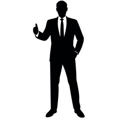 business man standing with shoes and showing Thumbs up vector silhouette 