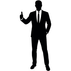 business man standing with shoes and showing Thumbs up vector silhouette 